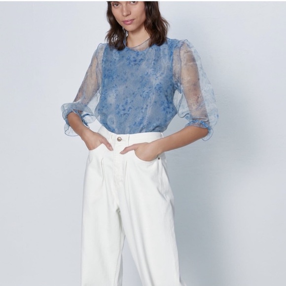 Zara Tops Zara Blue Organza Top Poshmark